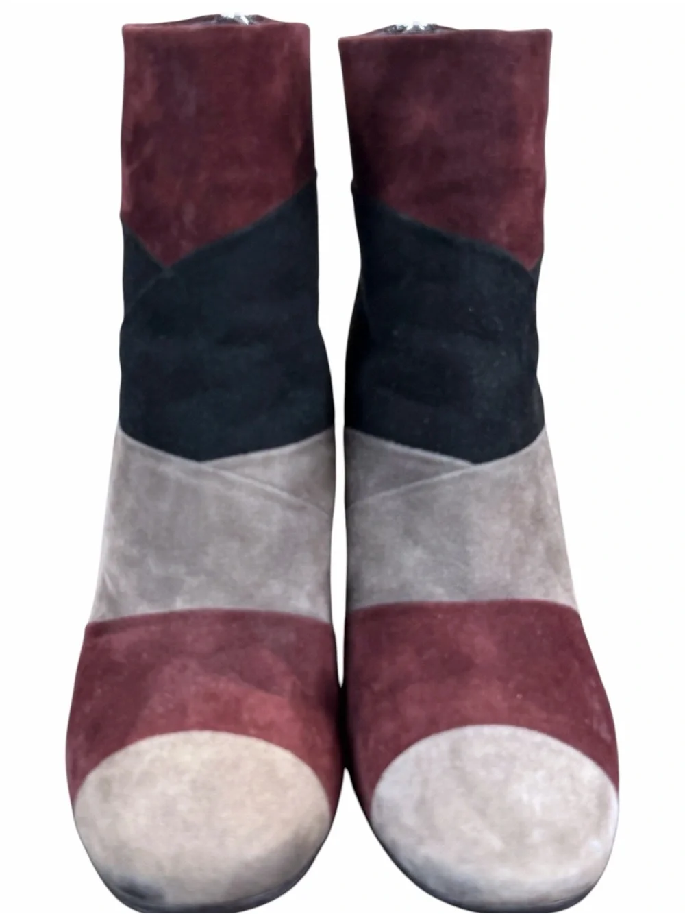 M Grigiarancio Fortuna Colorblock Patchwork Suede Block Heel Ankle Boots EU 37